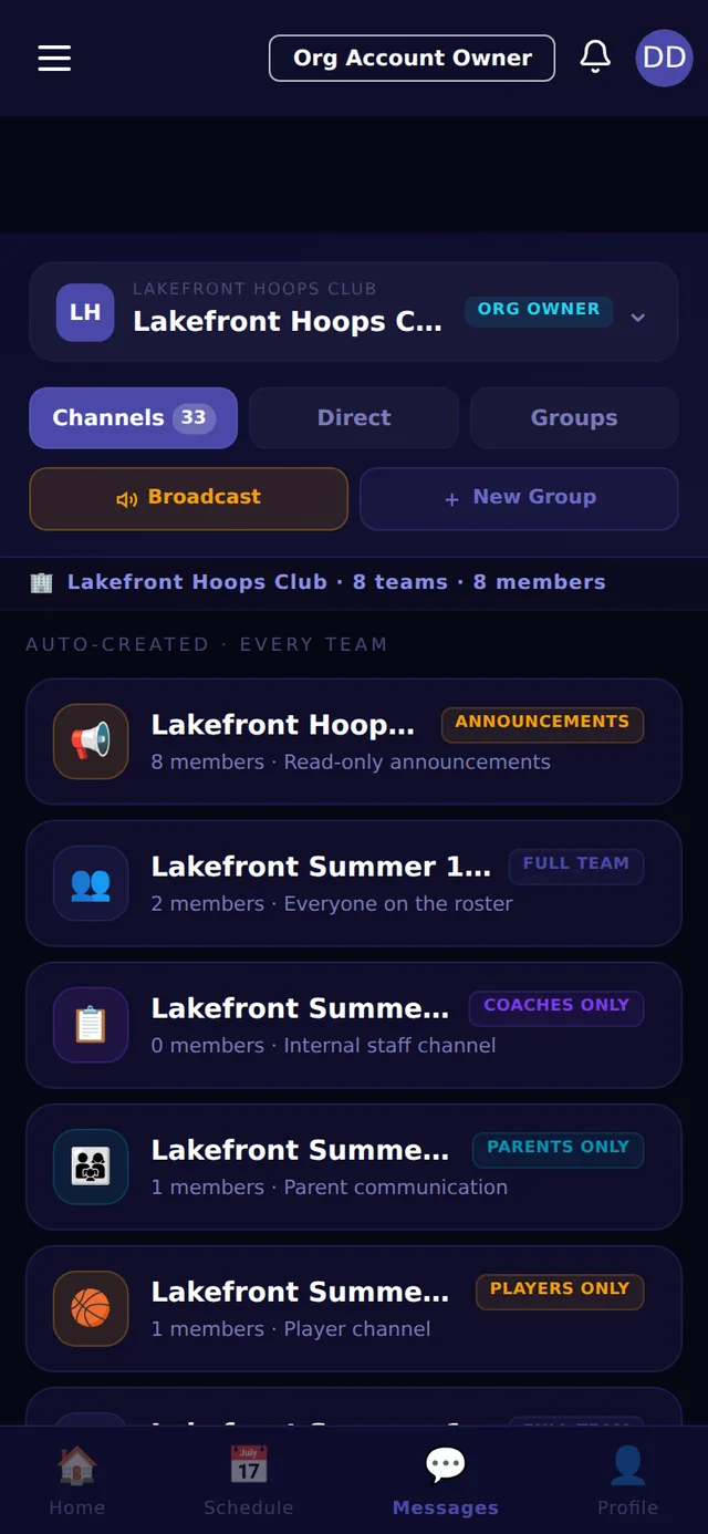 Team channels and Broadcast in Team Boss messaging