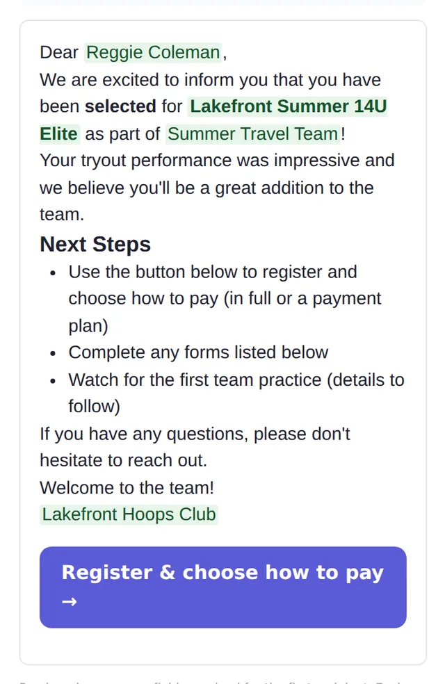 The tryout offer email with a Register and choose how to pay button